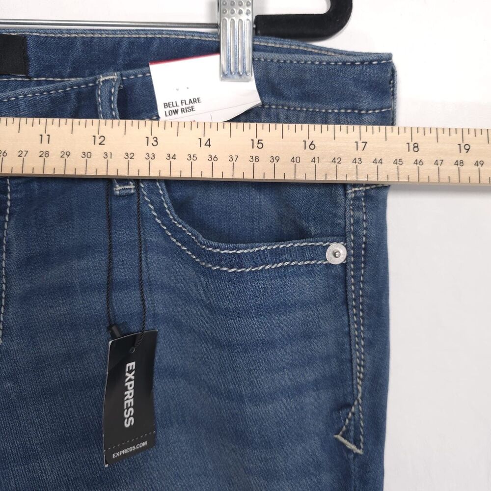 EXPRESS New Bell Flare Low Rise‎ Jeans Stretch Blue Women Size 12 R Bootcut - Picture 4 of 15